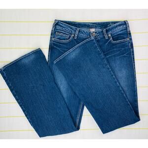 Silver Jeans Aiko Mid Rise Bootcut Jeans Distressed Women 31 Stretch 35" Inseam